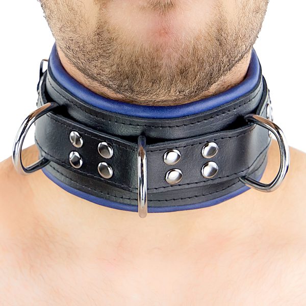 Collier rembourré en cuir 3 Anneaux D Bleu – Image 8