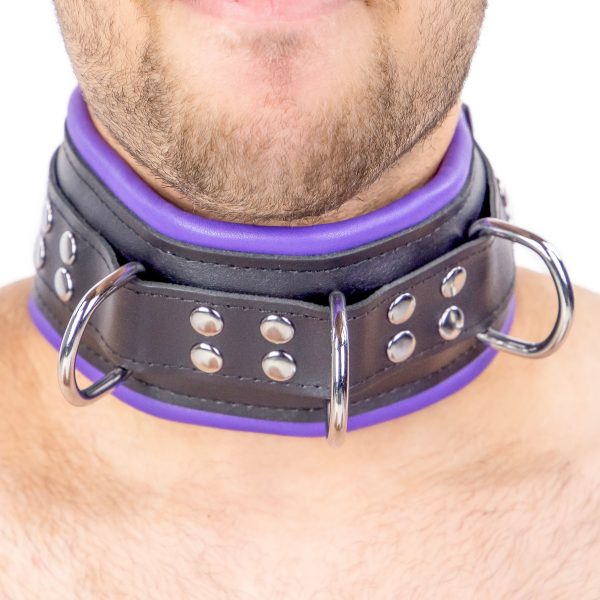 Collier rembourré en cuir 3 Anneaux D Violet – Image 2