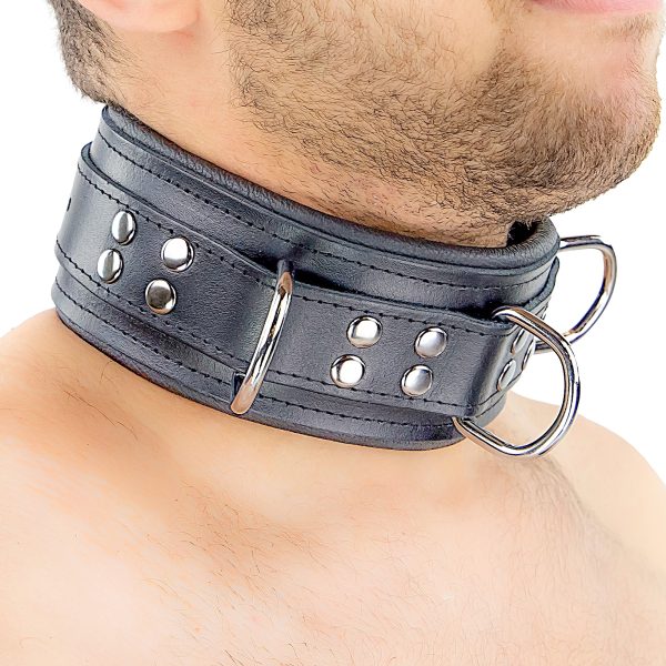 Collier rembourré en cuir avec Anneaux D Noir – Image 2