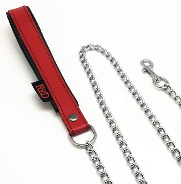 Laisse avec poignée en cuir 1m Rouge – Image 5