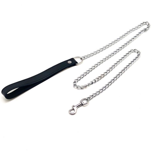 Laisse en cuir avec Chaîne en métal 1m – Image 2