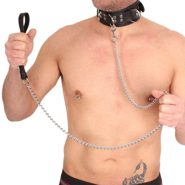 Laisse en cuir avec Chaîne en métal 1m – Image 4