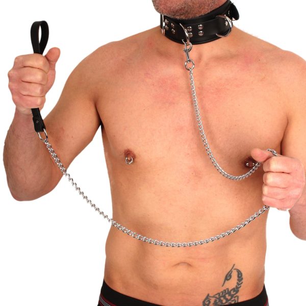 Laisse en cuir avec Chaîne en métal 1m