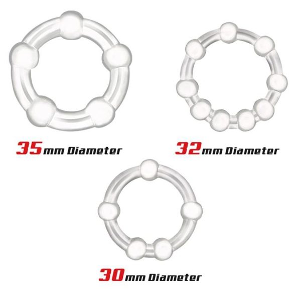 Lot de 3 Mini cockrings souples Beaded Set Transparents – Image 3