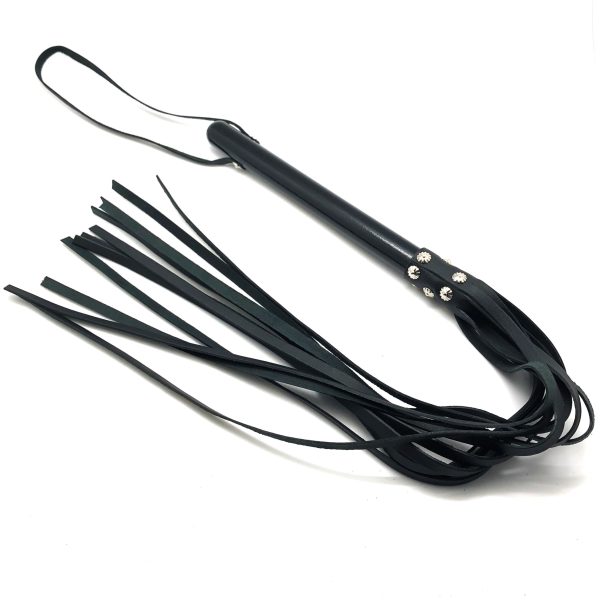Martinet long Lanières en cuir et Manche en bois 80cm Noir – Image 2