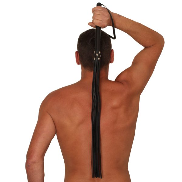 Martinet long Lanières en cuir et Manche en bois 80cm Noir – Image 3