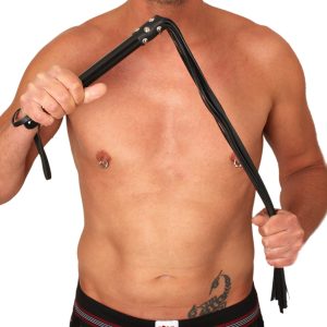 Martinet long Lanières en cuir et Manche en bois 80cm Noir