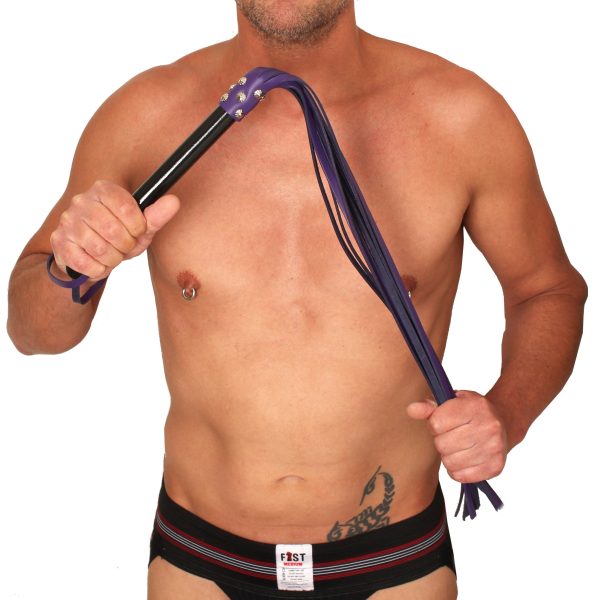 Martinet Long Lanières en cuir et Manche en bois 80cm Violet-Noir