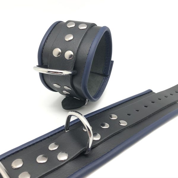 Menottes en cuir  Noir-Bleu – Image 2