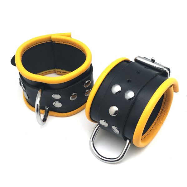 Menottes en cuir pour Poignets Noir-Jaune – Image 3