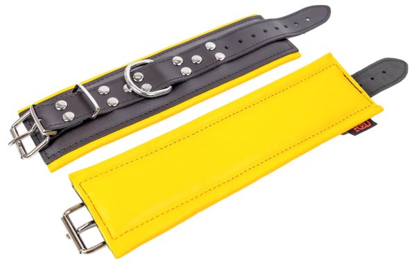Menottes en cuir rembourrées Noir-Jaune – Image 3