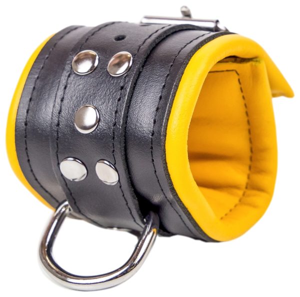 Menottes en cuir rembourrées Noir-Jaune – Image 5