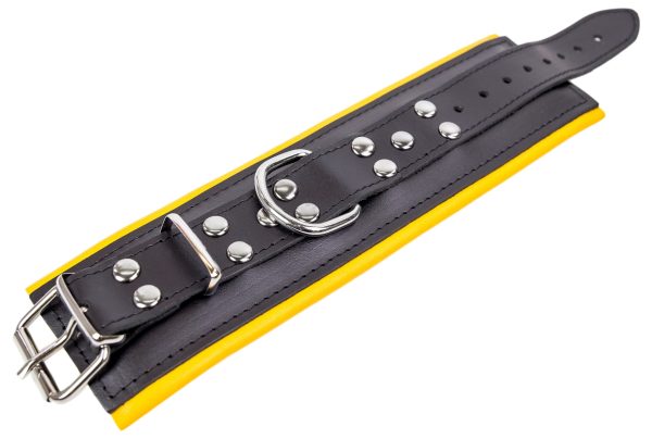 Menottes en cuir rembourrées Noir-Jaune – Image 6