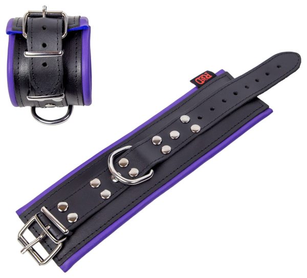 Menottes en cuir rembourrées pour poignets Noir-Violet – Image 3