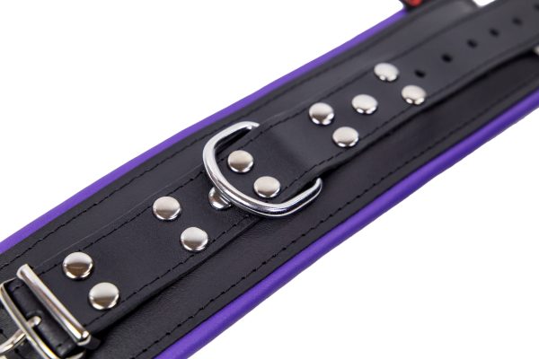 Menottes en cuir rembourrées pour poignets Noir-Violet – Image 4