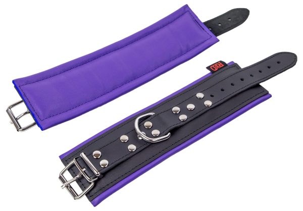 Menottes en cuir rembourrées pour poignets Noir-Violet – Image 5