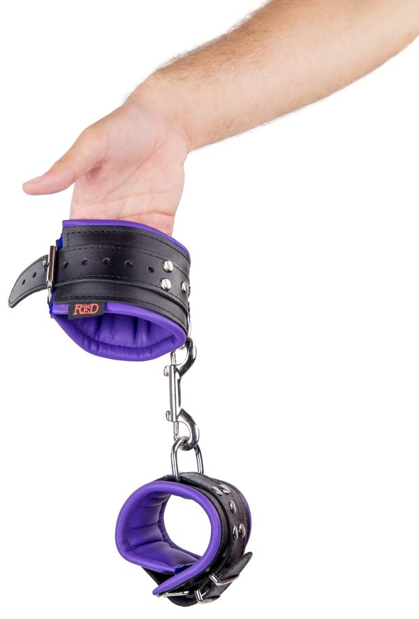 Menottes en cuir rembourrées pour poignets Noir-Violet – Image 6