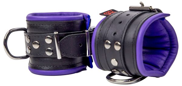 Menottes en cuir rembourrées pour poignets Noir-Violet
