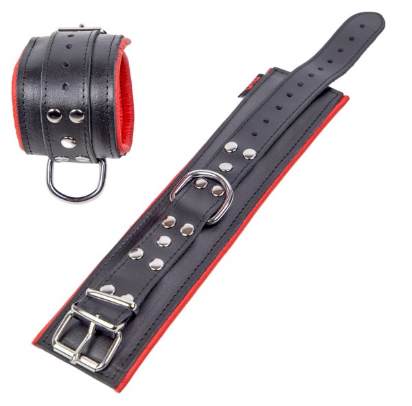 Menottes rembourrées en cuir pour les chevilles Noir-Rouge – Image 3