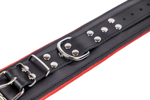 Menottes rembourrées en cuir pour les chevilles Noir-Rouge – Image 4