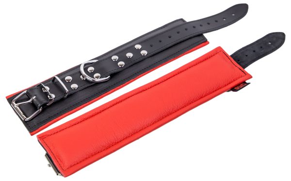Menottes rembourrées en cuir pour les chevilles Noir-Rouge – Image 5