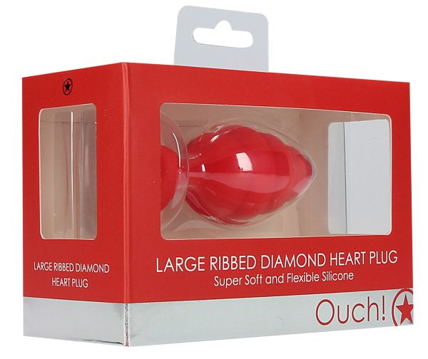 Plug Bijou Silicone Ribbed Heart L Rouge - 7 x 3.5 cm – Image 2