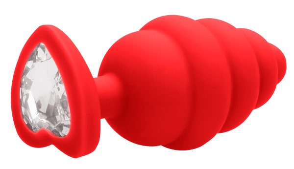 Plug Bijou Silicone Ribbed Heart L Rouge - 7 x 3.5 cm – Image 3