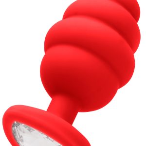 Plug Bijou Silicone Ribbed Heart L Rouge - 7 x 3.5 cm