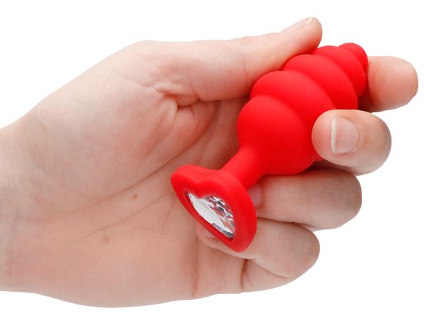 Plug Bijou Silicone Ribbed Heart L Rouge - 7 x 3.5 cm – Image 7