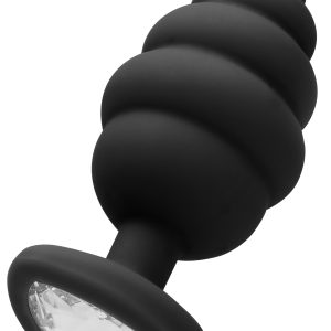 Plug bijou silicone Ribbed Heart Noir S - 6 x 2.7 cm