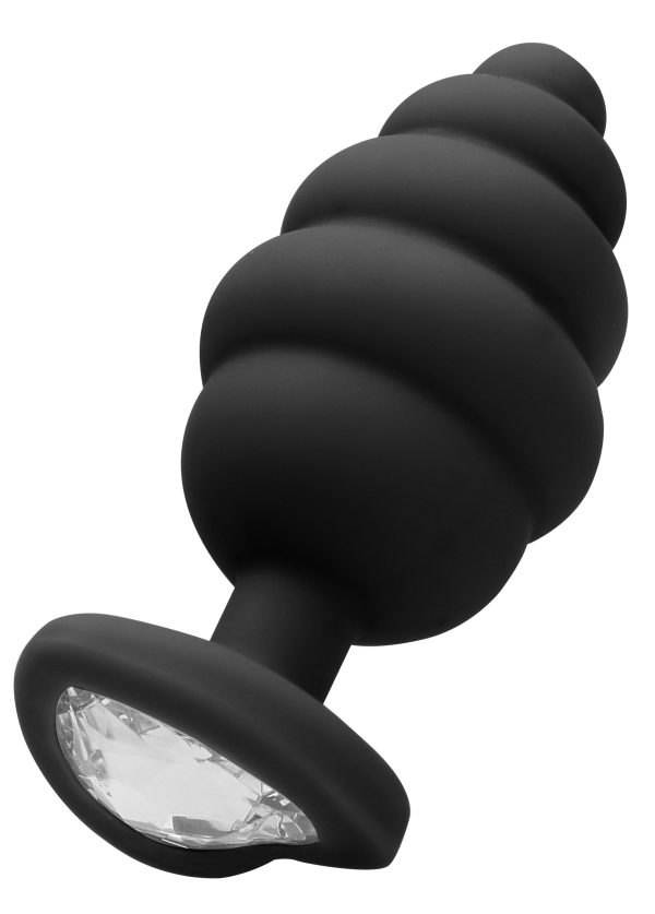 Plug bijou silicone Ribbed Heart Noir S - 6 x 2.7 cm