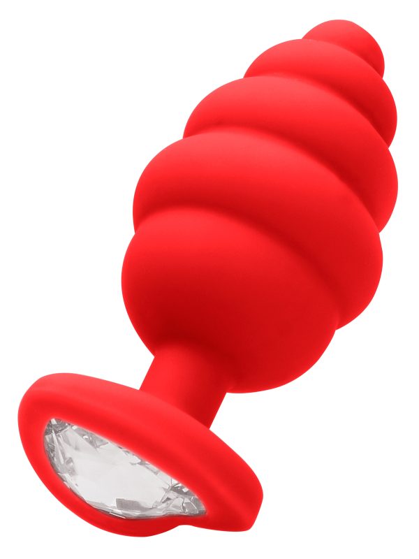 Plug Bijou Silicone Ribbed Heart S Rouge - 6 x 2.7 cm