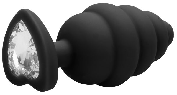 Plug Bijou Silicone Ribbed Heart XL Noir - 8 x 4.3 cm – Image 6