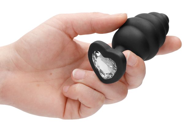 Plug Bijou Silicone Ribbed Heart XL Noir - 8 x 4.3 cm – Image 7