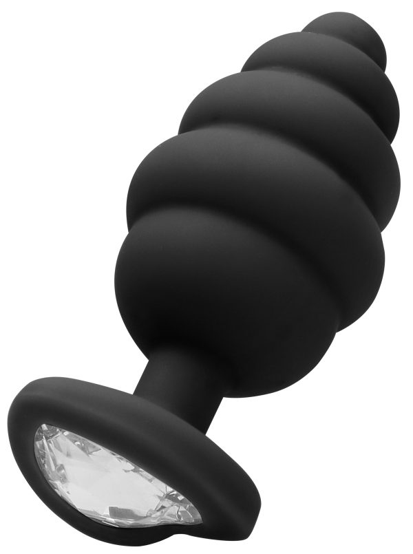 Plug Bijou Silicone Ribbed Heart XL Noir - 8 x 4.3 cm