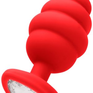 Plug Bijou Silicone Ribbed Heart XL Rouge - 8 x 4.3 cm