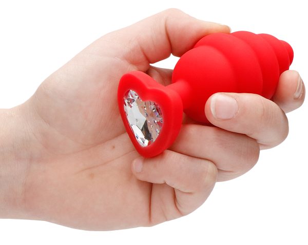 Plug Bijou Silicone Ribbed Heart XL Rouge - 8 x 4.3 cm – Image 6