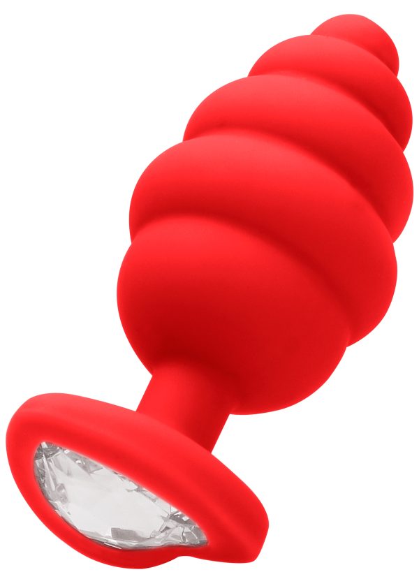 Plug Bijou Silicone Ribbed Heart XL Rouge - 8 x 4.3 cm