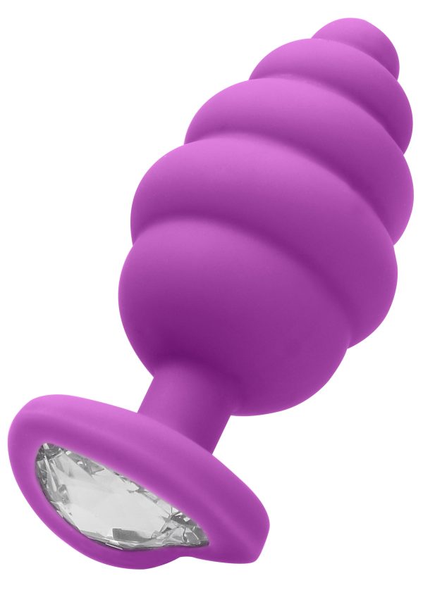Plug Bijou Silicone Ribbed Heart XL Violet - 8 x 4.3 cm