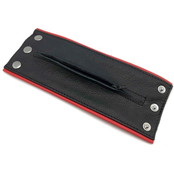 Poignet bracelet de force en cuir - Noir/Rouge avec zip – Image 5