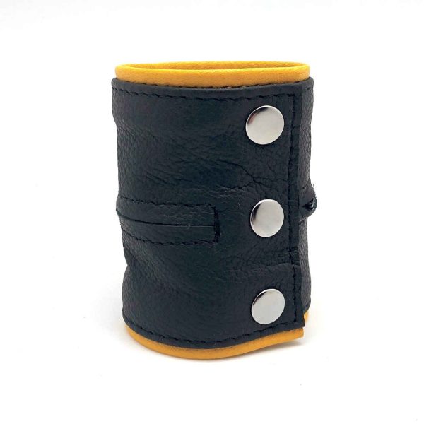 Poignet bracelet de force en cuir - Noir/Jaune-  avec zip – Image 3