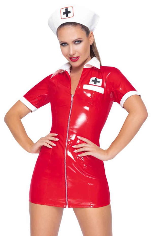 Tenue Infirmière Vinyl Nurse Rouge - Taille XL – Image 3