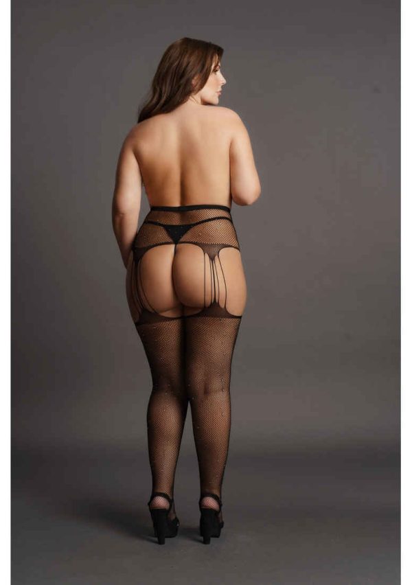 Collants à jarretelles en résille avec Strass RHINE PANTYHOSE Noirs – Image 8