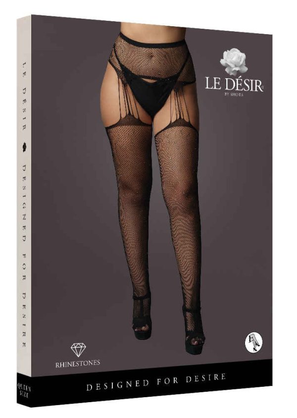 Collants à jarretelles en résille avec Strass RHINE PANTYHOSE Noirs – Image 5