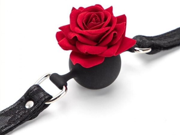 Baillon Boule avec Rose Bud Gag Noir – Image 3