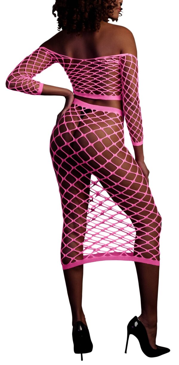 Bustier et Robe Filet Épaules dénudées Rose Fluo – Image 2