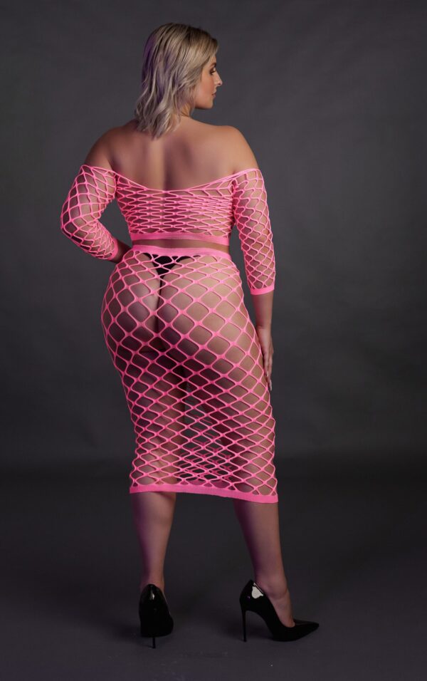 Bustier et Robe Filet Épaules dénudées Rose Fluo – Image 12