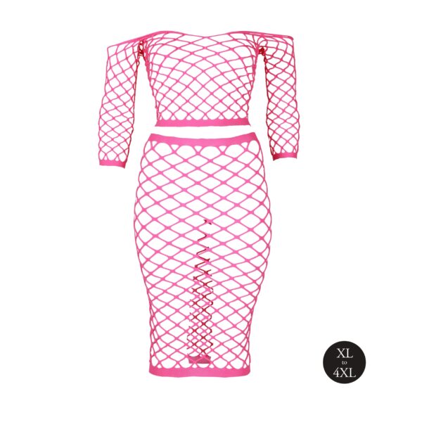 Bustier et Robe Filet Épaules dénudées Rose Fluo – Image 13