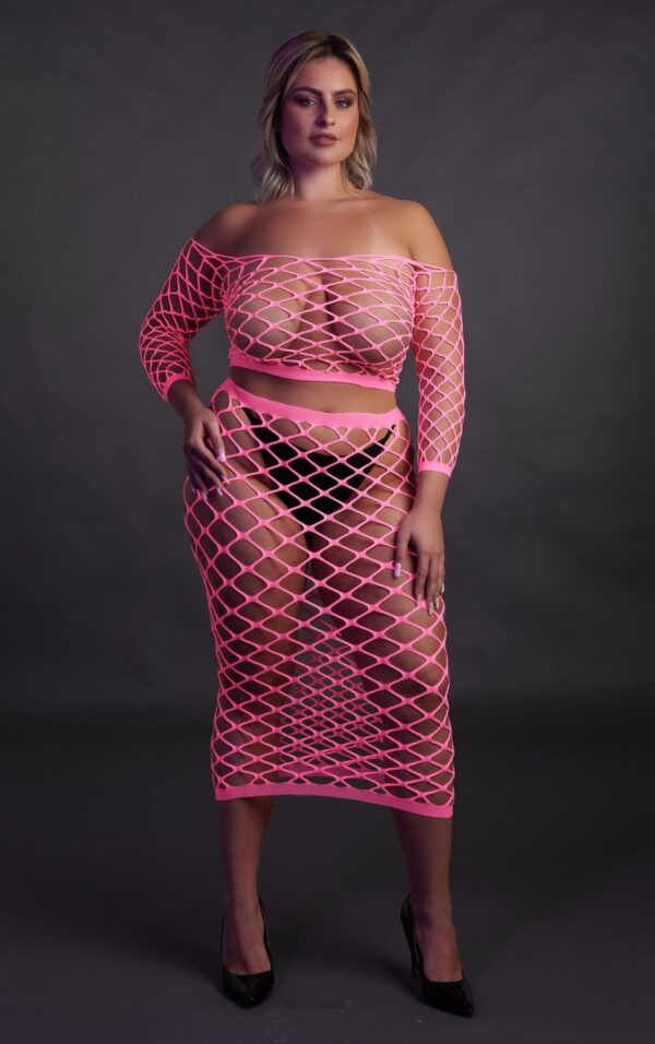 Bustier et Robe Filet Épaules dénudées Rose Fluo – Image 14