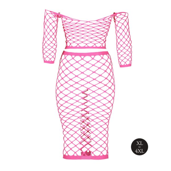 Bustier et Robe Filet Épaules dénudées Rose Fluo – Image 15